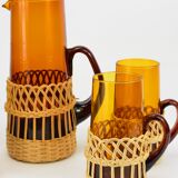 Vintage orangeade glass and rattan set