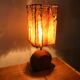 Teak lamp and corn leaf lampshade, circa 1980