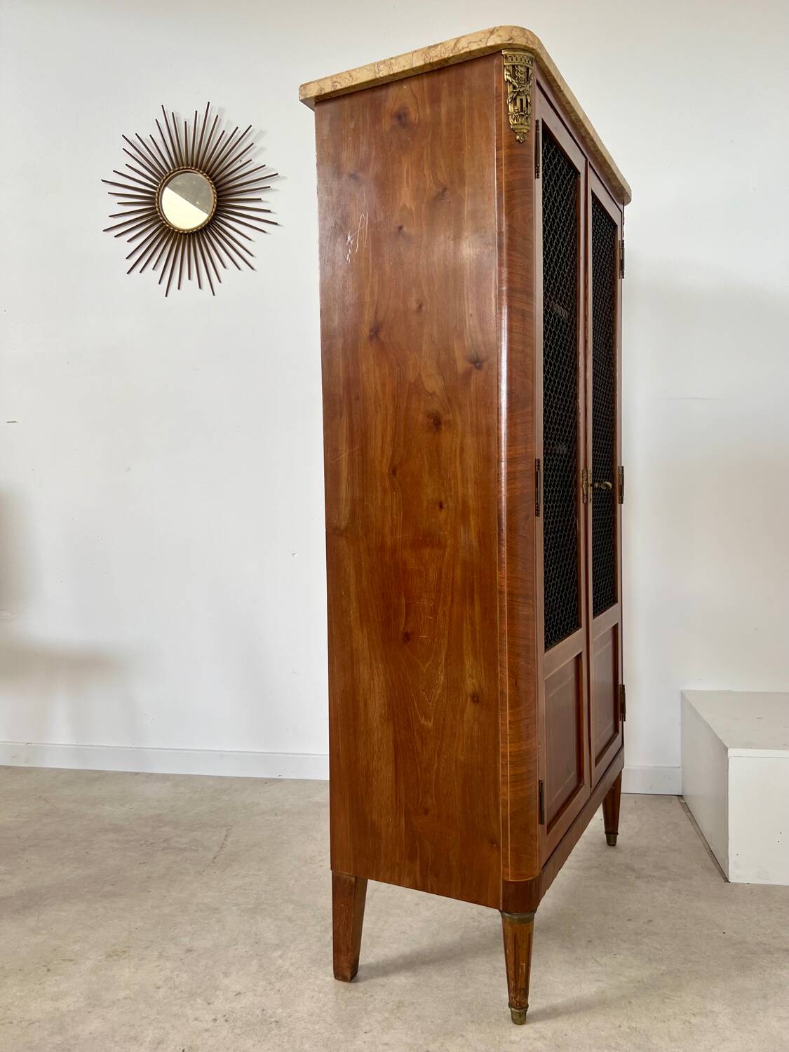 Old display case library with wire mesh from the Napoleon III period, late 19th century