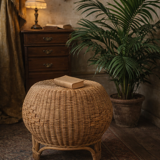 Vintage Italian design rattan wicker ball stool from the 1970s.