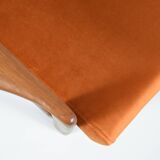 Fauteuil scandinave d'origine restauré, années 60, rouille, velours