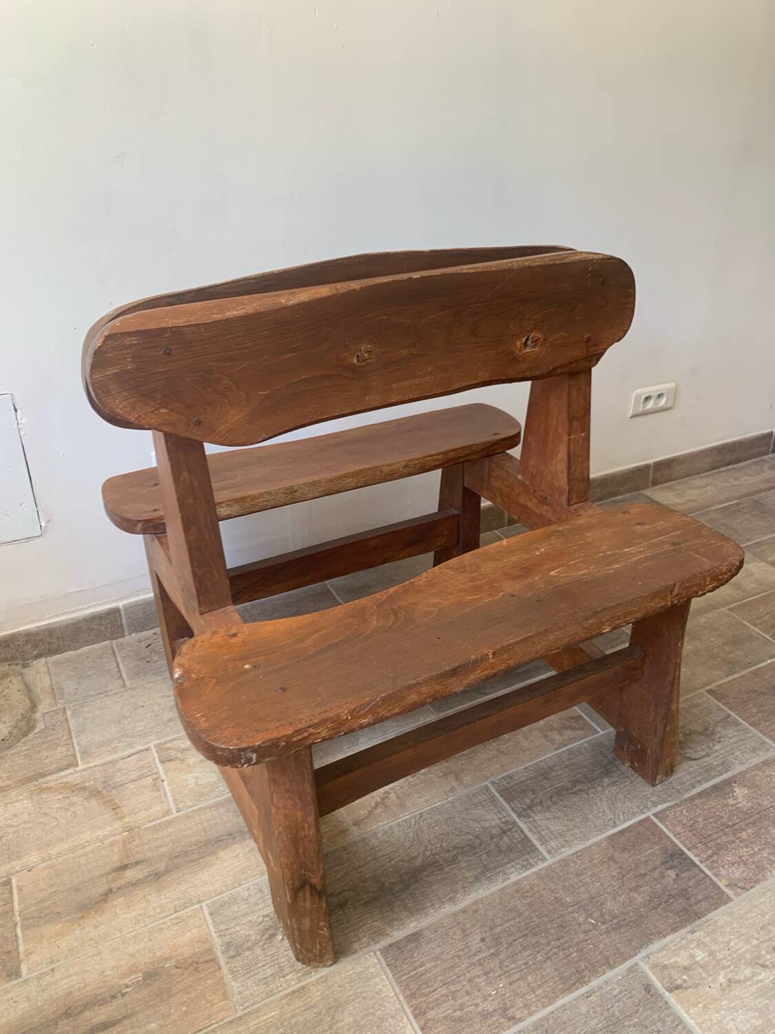 Brutalist wooden bench from the 60s