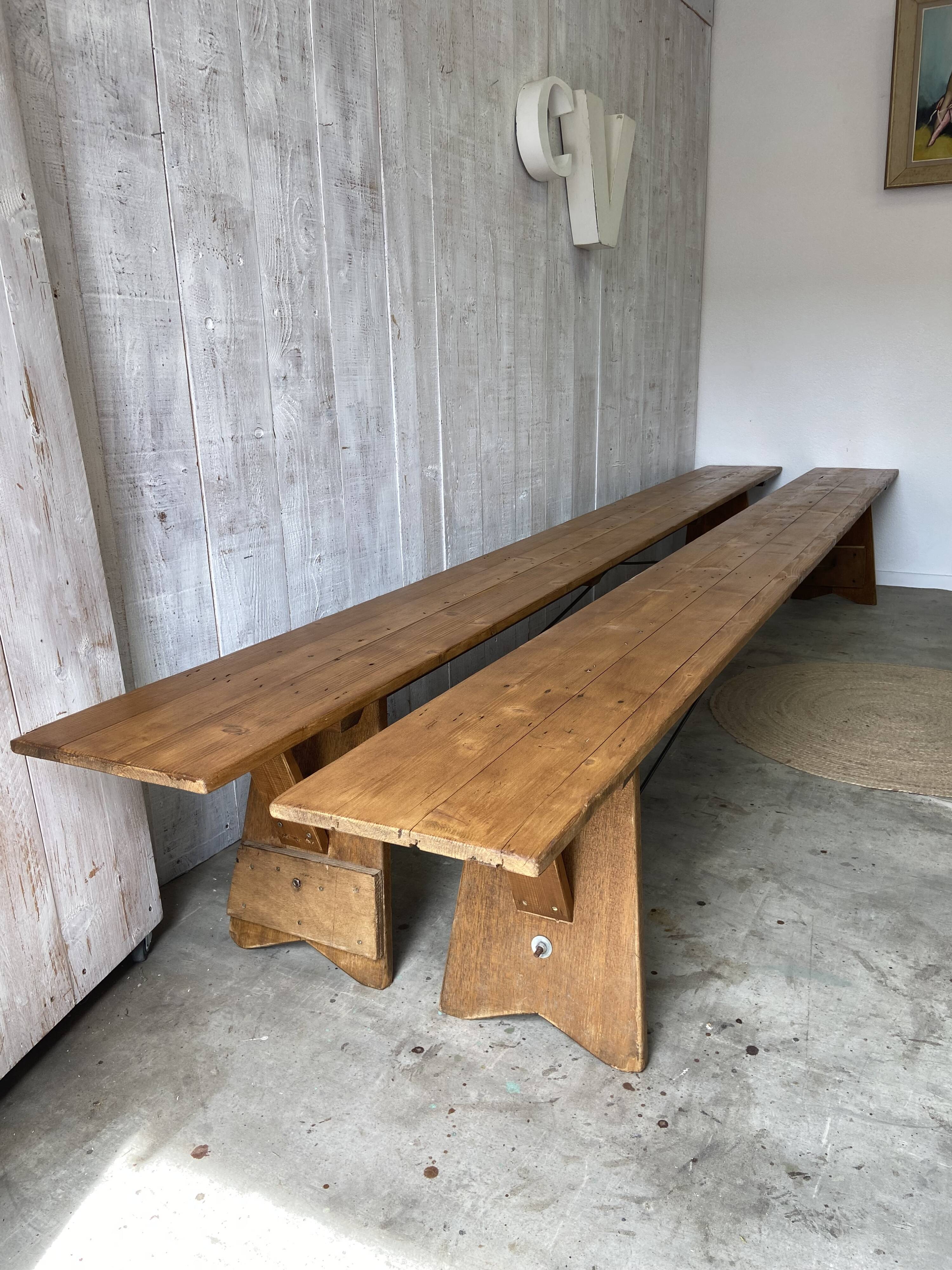 Pair of antique farm benches