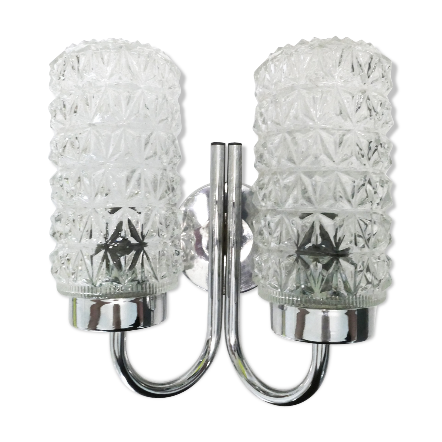 Double wall lamp 1970's chrome and glass
