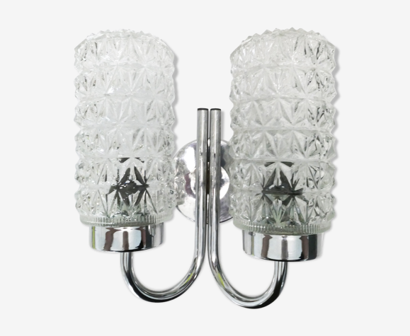Applique double 1970's chrome et verre