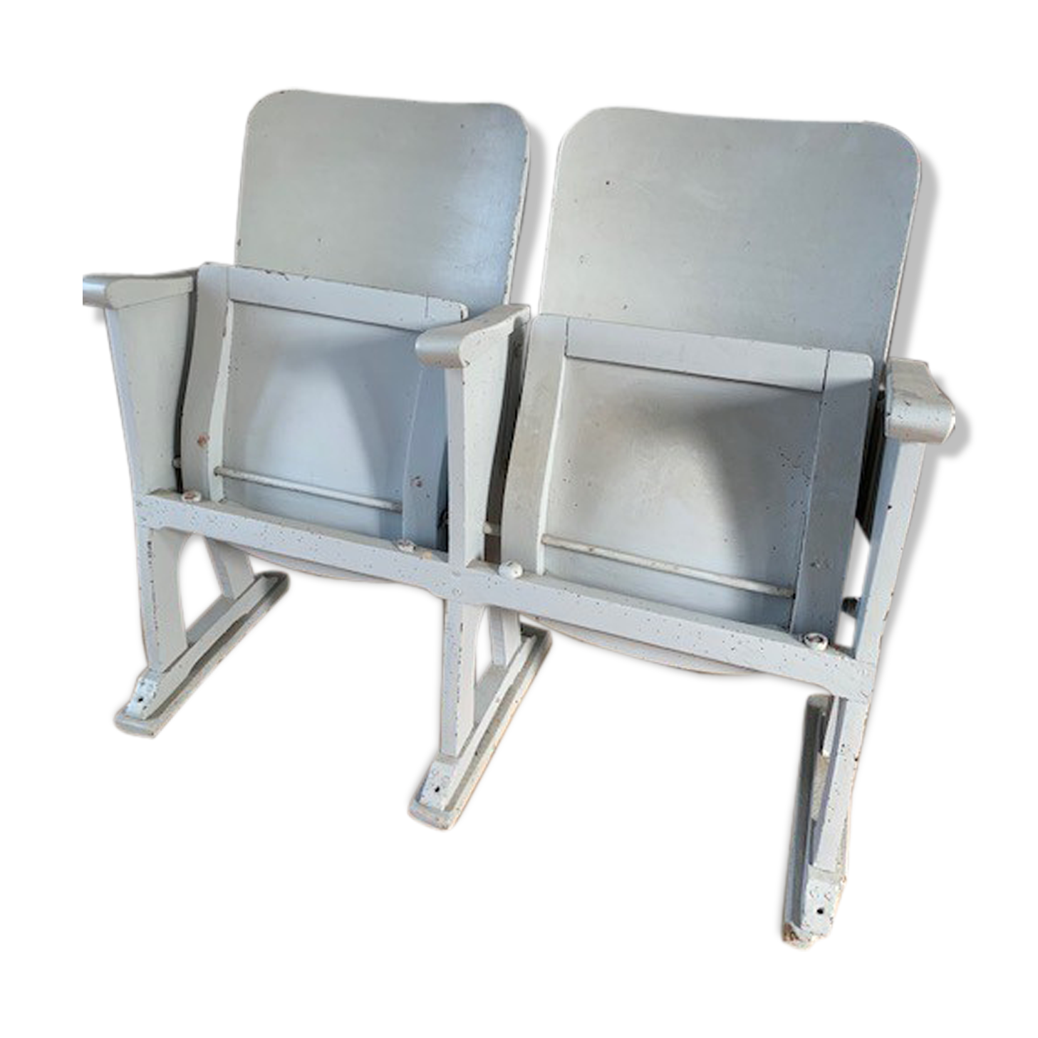Vintage cinema bench patinated in grey