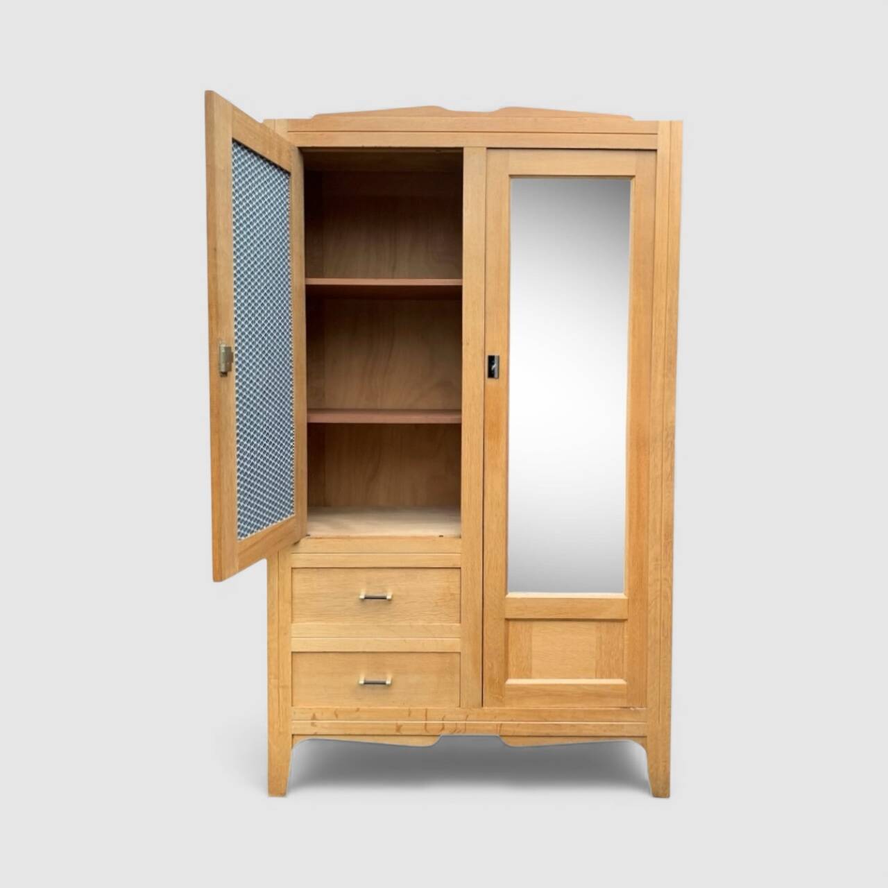 Vintage Parisian hotel wardrobe, blonde oak, 1950s.
