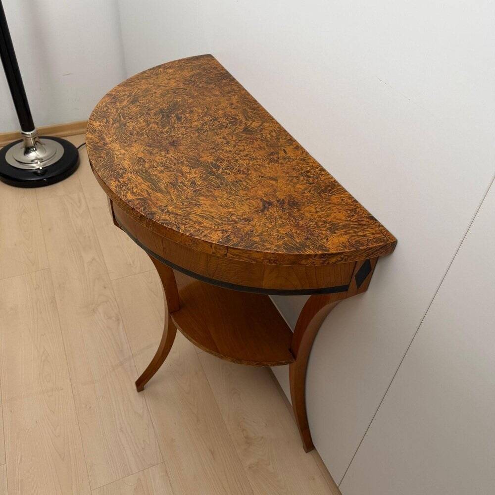 Biedermeier demi-lune console in cherry wood & birch wood, Franconia, 1830