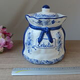 Pot à oignons en céramique fait et peint à la main motif fleurs bleues indigo Portugal
