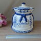 Ceramic onion pot made and hand painted pattern indigo blue flowers Portugal