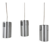 Set of 3 vintage brushed metal pendants, France, 1970.
