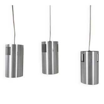 Set of 3 vintage brushed metal pendants, France, 1970.