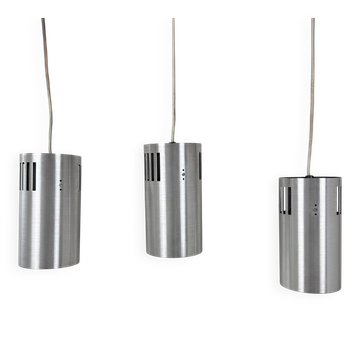 Set of 3 vintage brushed metal pendants, France, 1970.