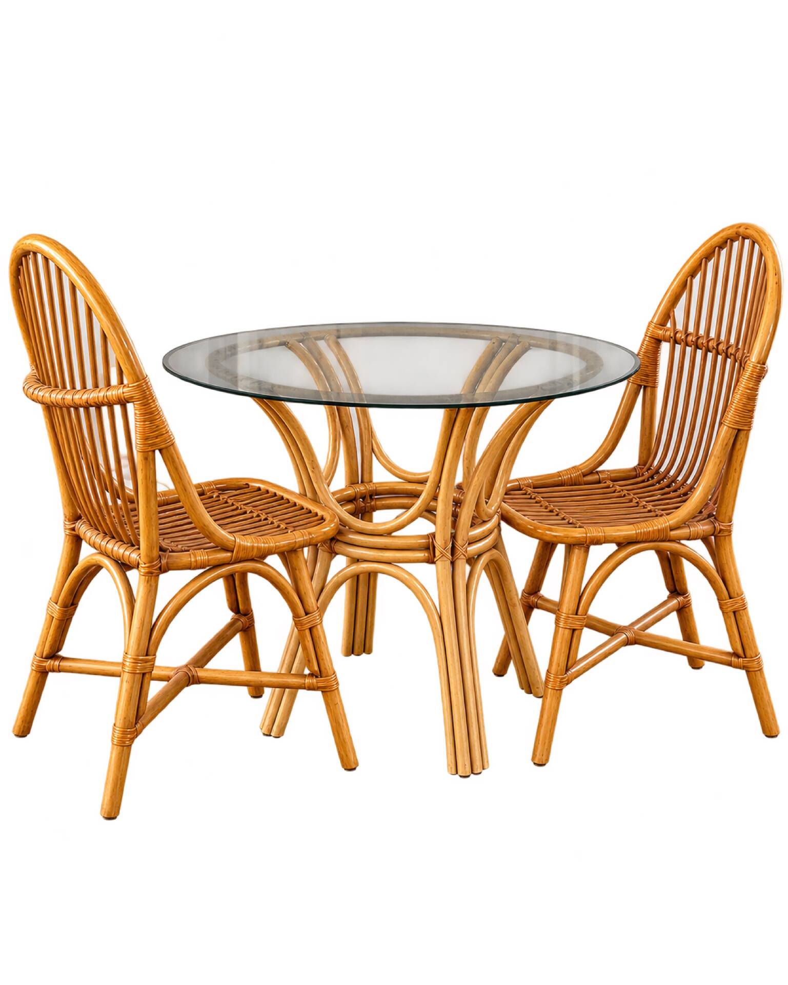 Smoked glass rattan table + chairs