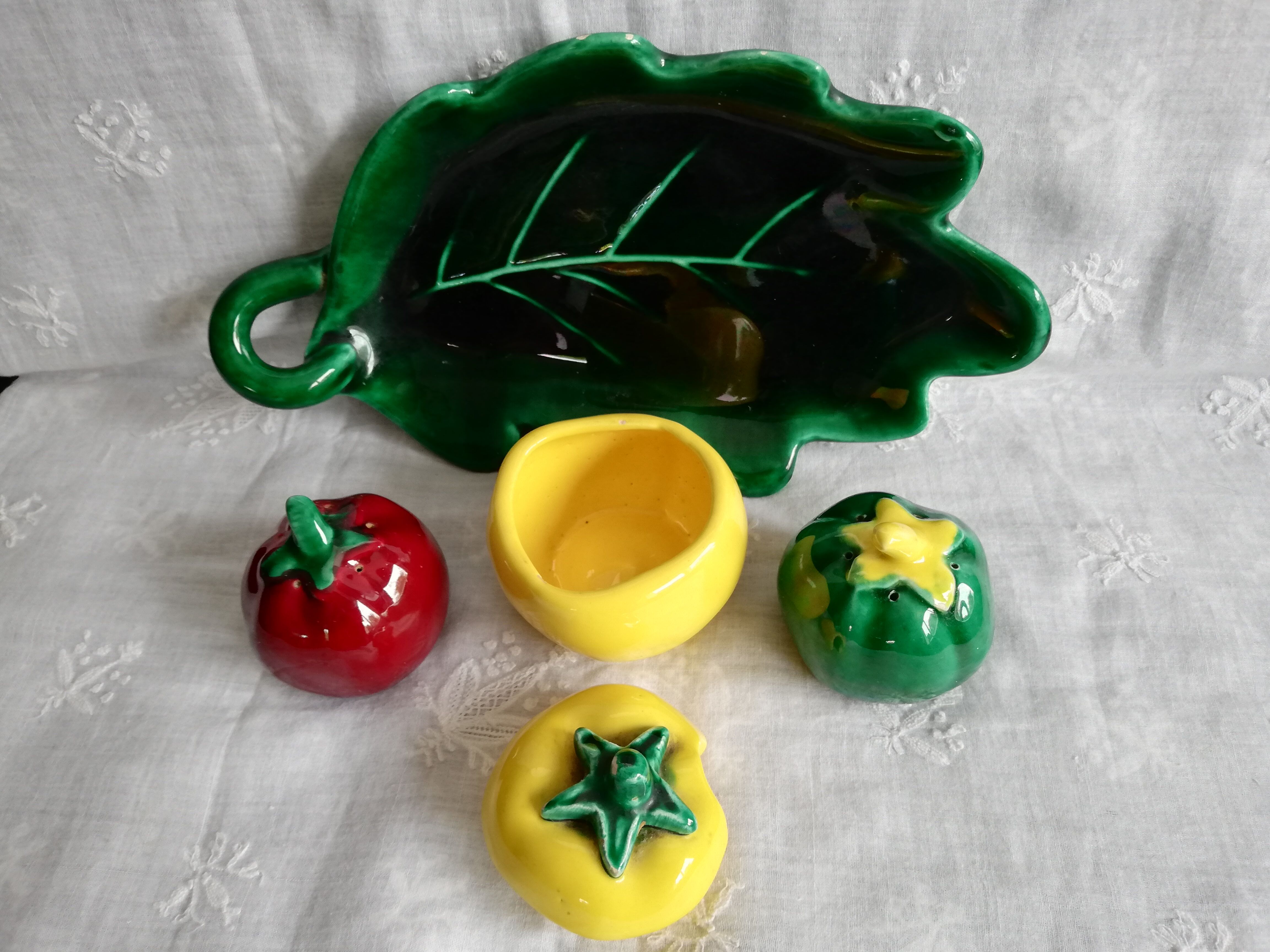 Trio salt, pepper, vintage ceramic mustard