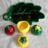 Trio salt, pepper, vintage ceramic mustard