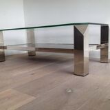 Chromed coffee table with glass tops and mirror