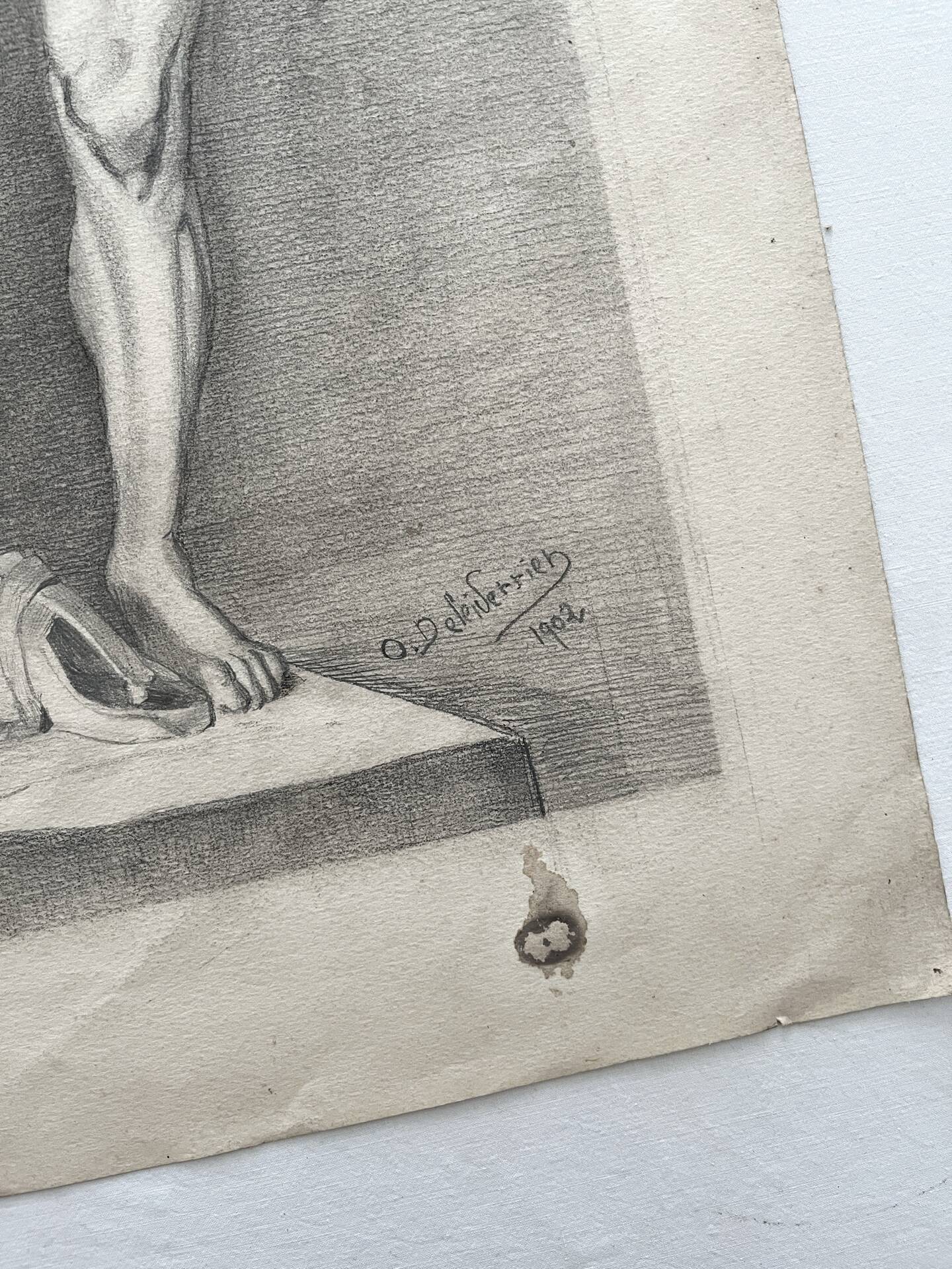 Old academic nude drawing based on an ancient statue.