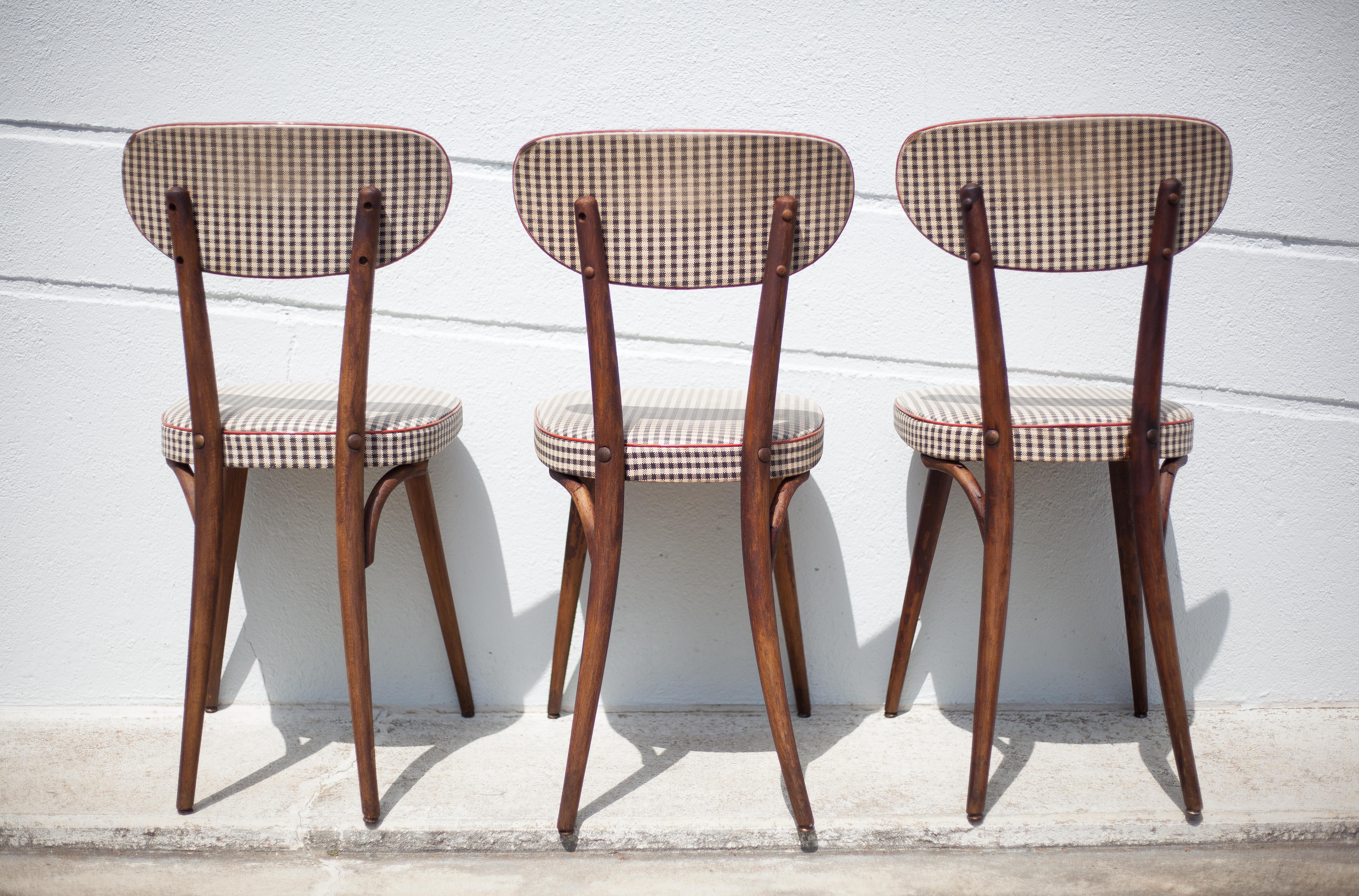 Set of 3 Baumann chairs model 732g2, bistro chair, wooden chair and vinyl fabric, kitchen, retro
