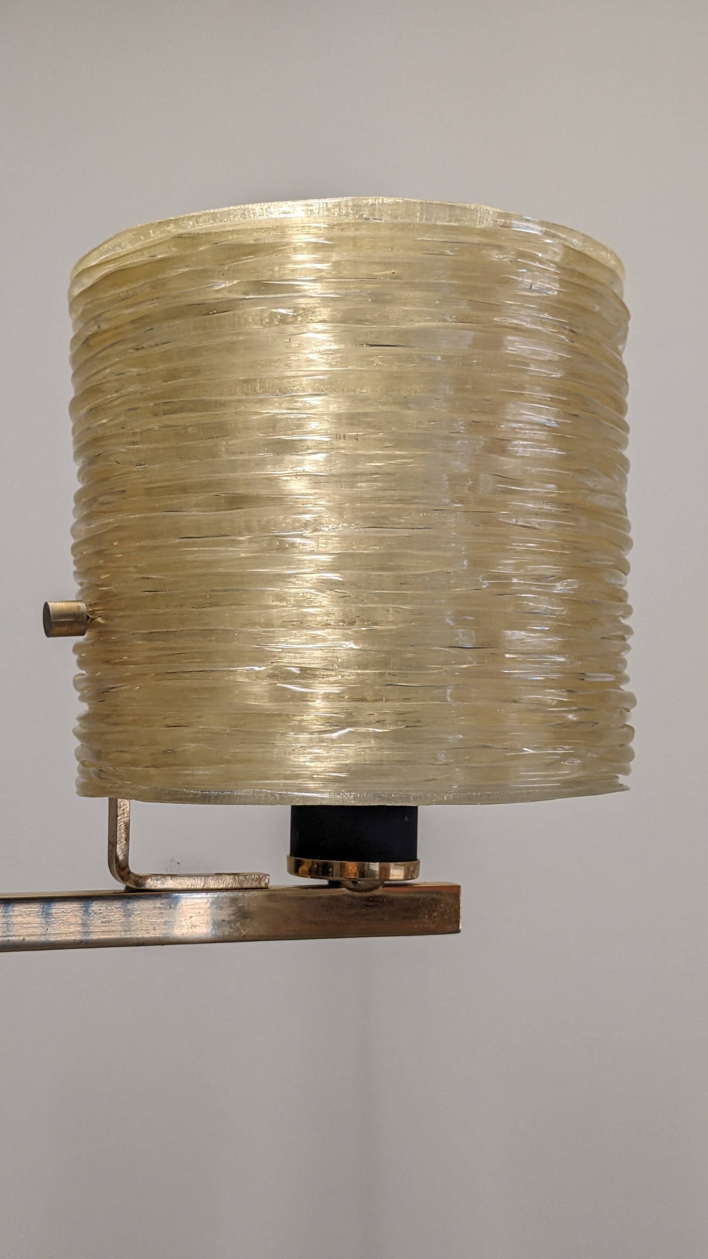 Three-light chandelier in mother-of-pearl and brass, Maison Arlus, France, circa 1950.
