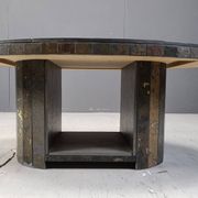Vintage oval brutalist coffee table, 1970s