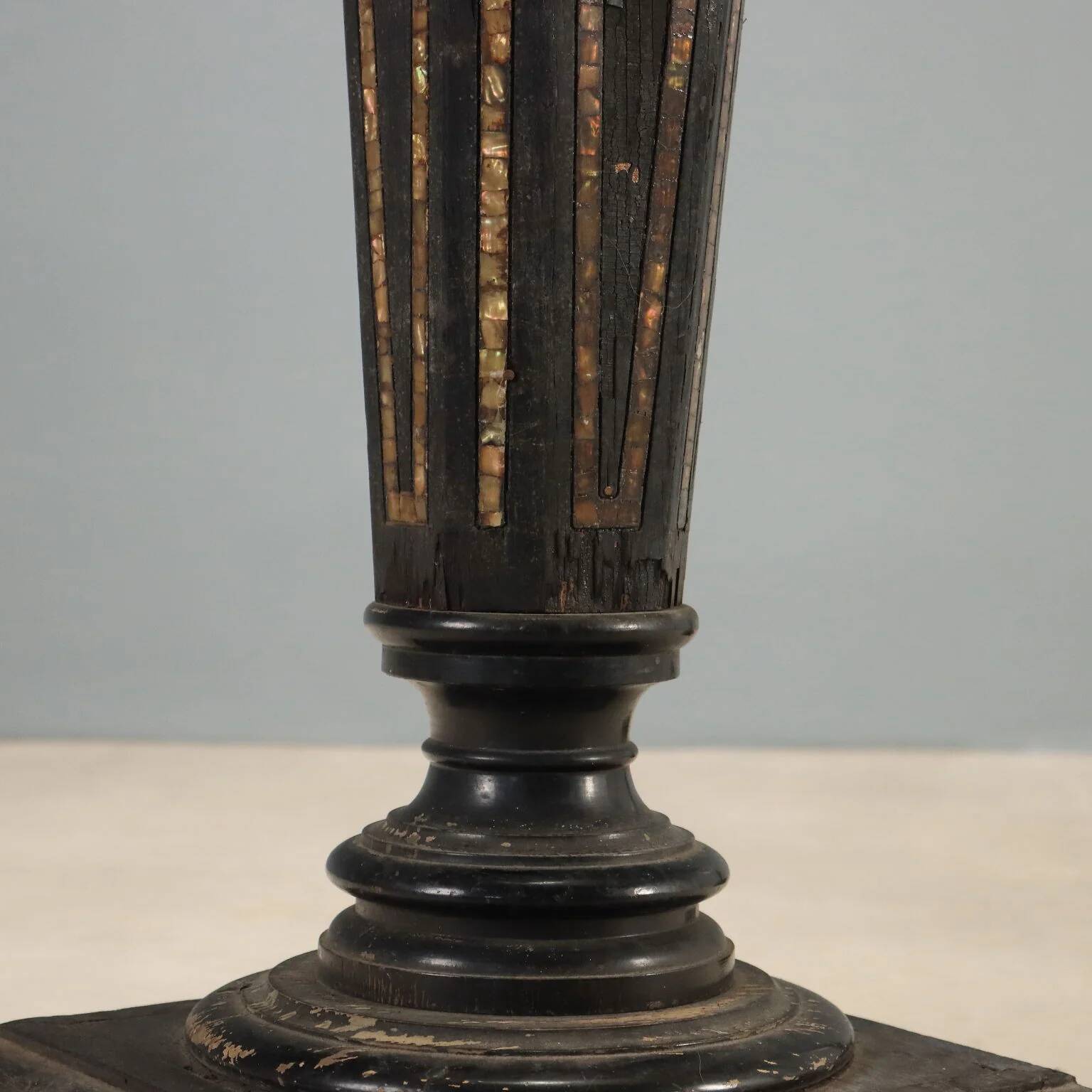 Antique ebonised wood and mother-of-pearl columns, 19th century