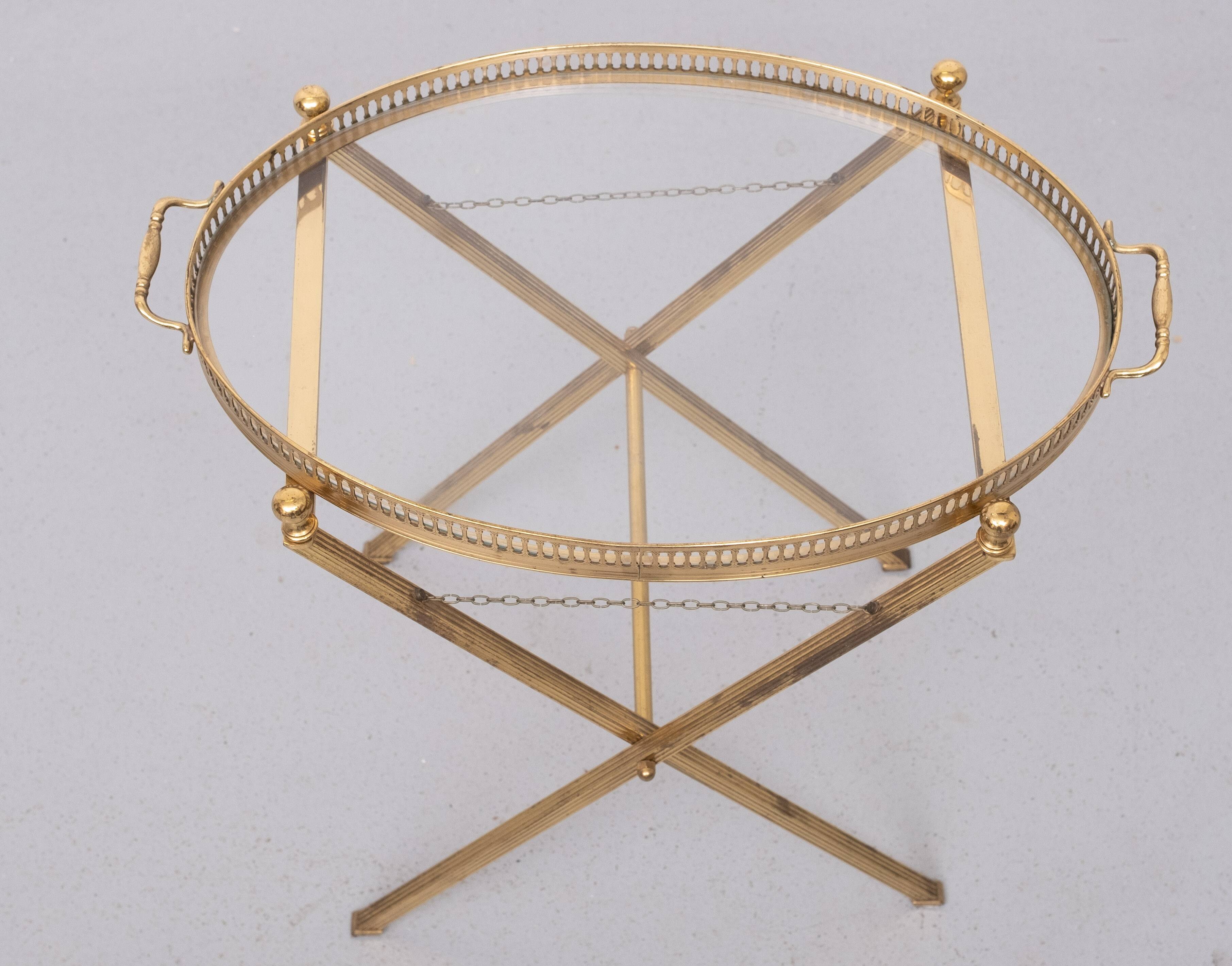 small Brass folding serving tray table 1970 France