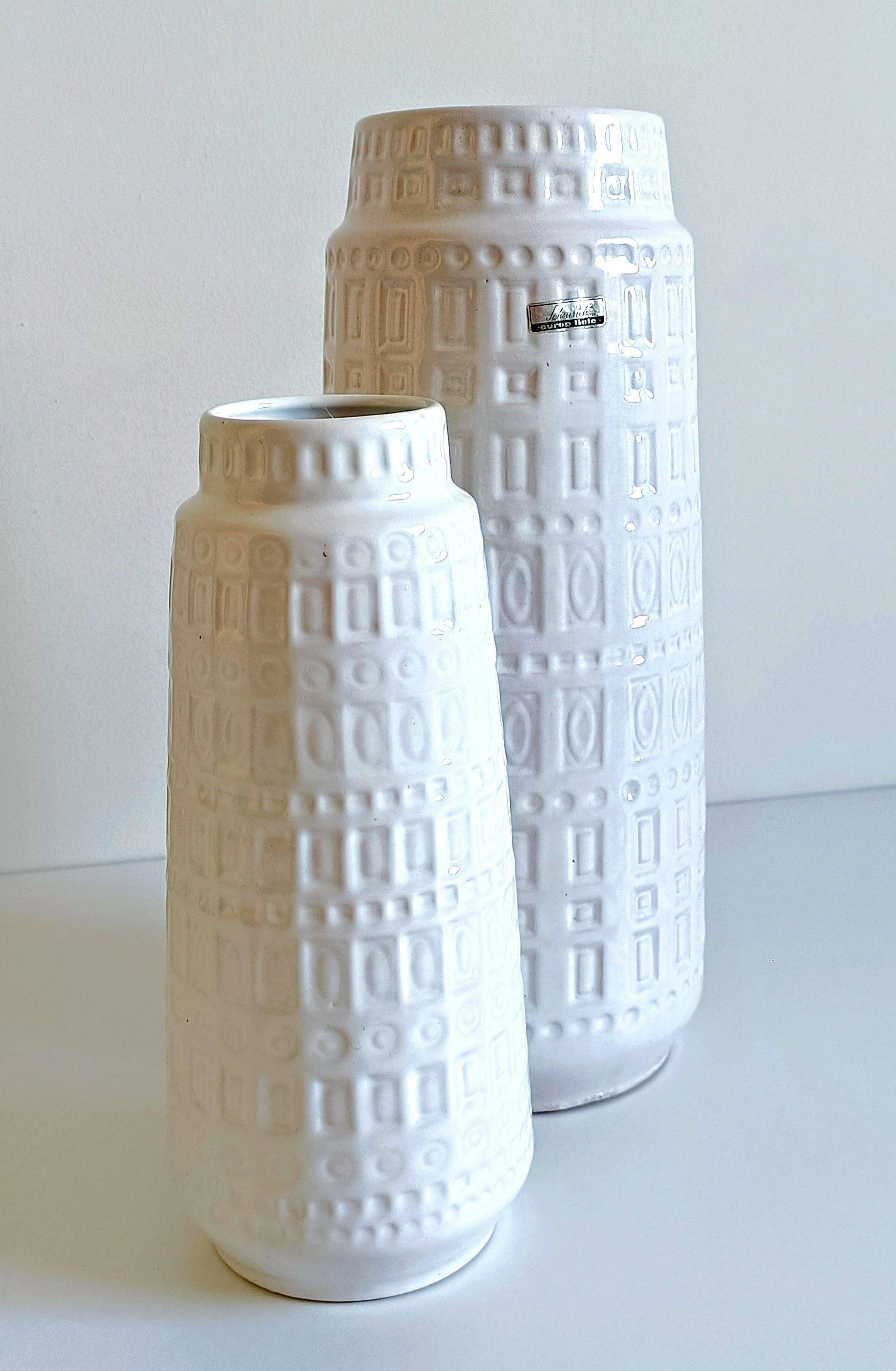 Mid-Century White Glazed West Germany Large Ceramic Vases by Scheurich, 1950s