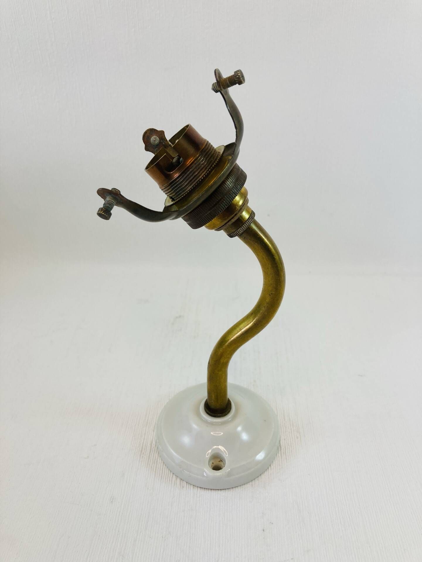 Antique wall lamp with swan neck + pleated green tulip - Art Deco