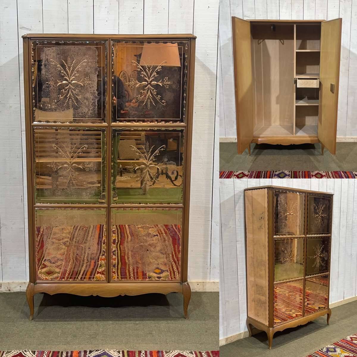 Art Deco mirrored cabinet from the 1950s in beech