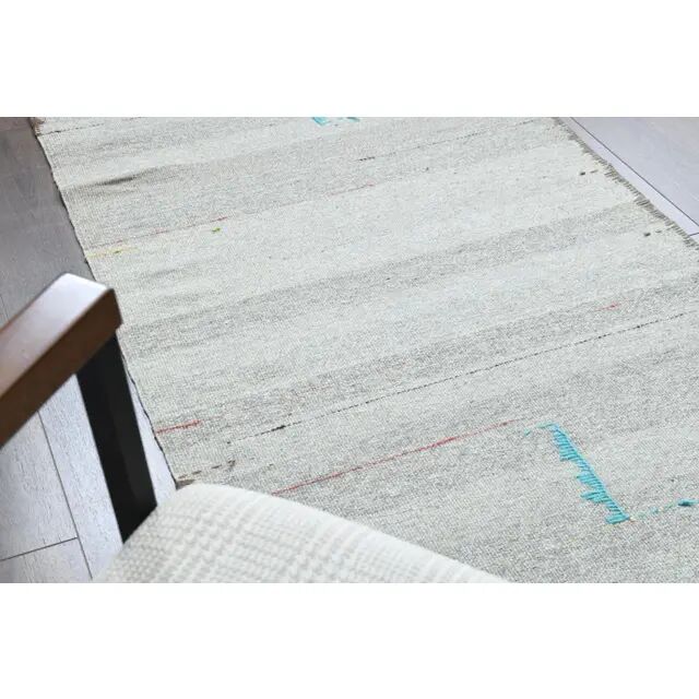 1970s Vintage Turkish Oushak Handmade Wool Cotton Gray Runner Rug 80x292