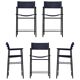Set of 6 counter-height stools with navy blue leather backrest and rubber metal.