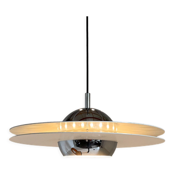 1970's ufo chrome & lacquered metal space age pendant, Italy