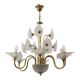 Mid-Century Modern Italian Murano Lattimo and Brass Chandelier, 1970s