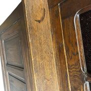 XL vintage display cabinet in wood, very tall, with embossed glass.