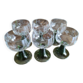 Lot de 6 verres à vin alsaciens en cristal ciselé pied tourné vert