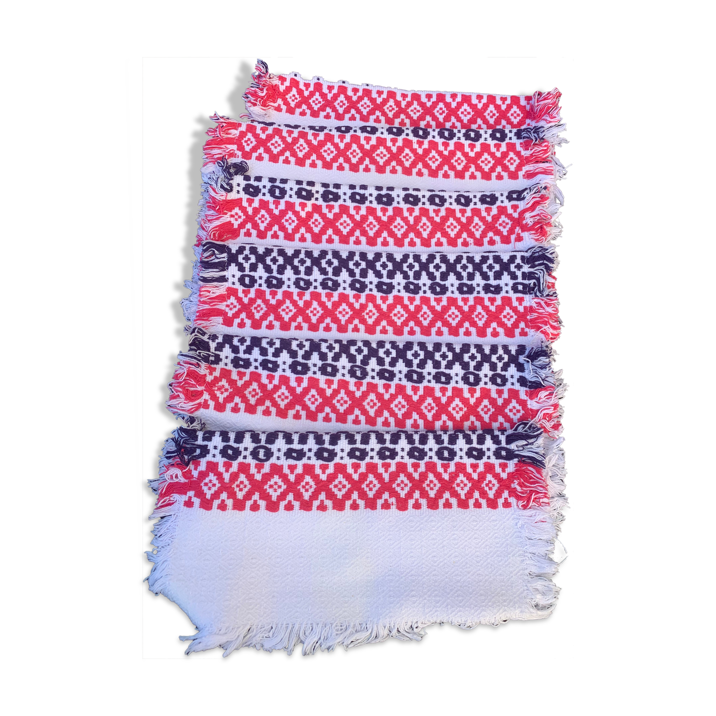 6 towels in Basque cotton patterns pink and indigo blue vintage