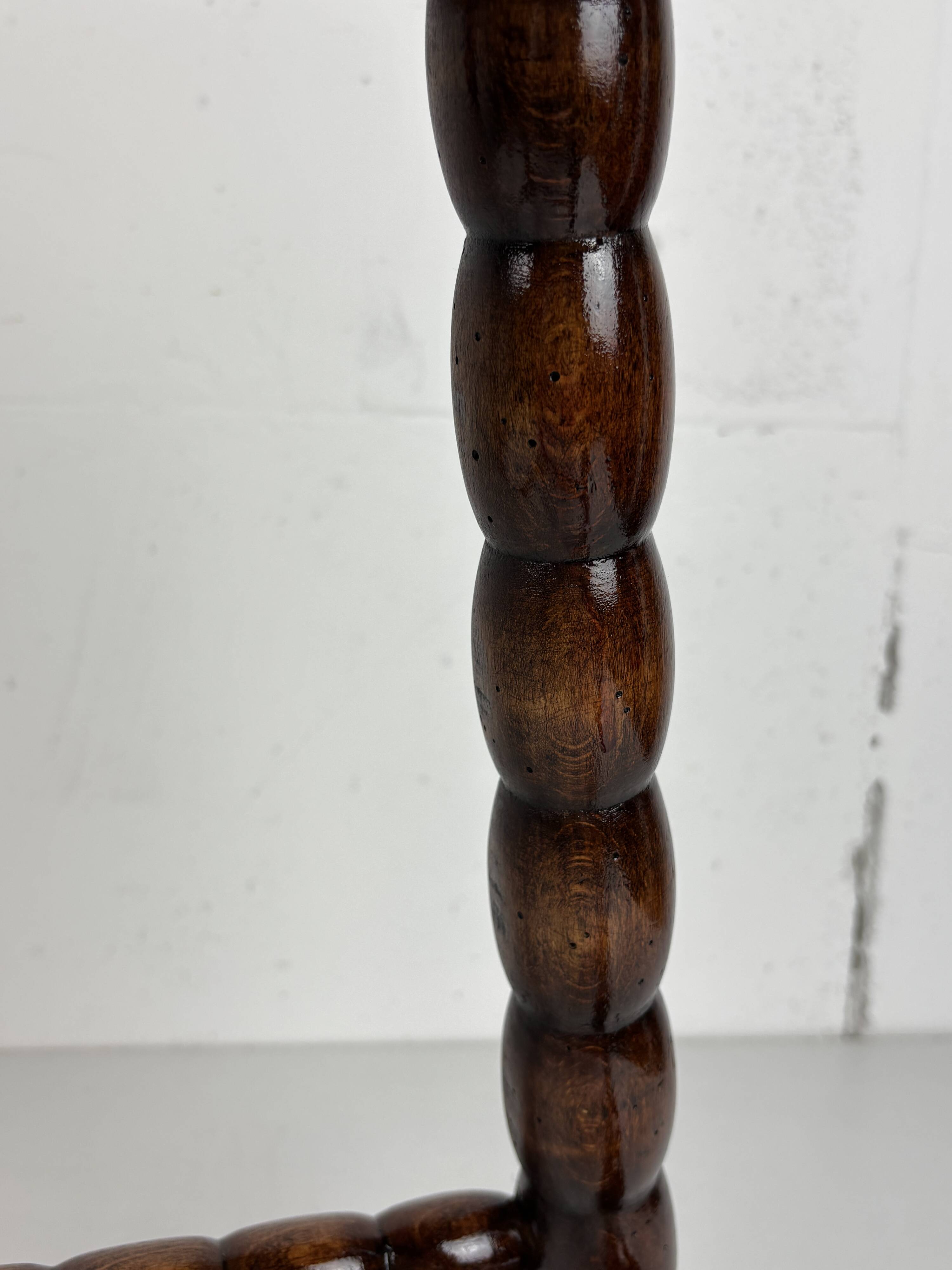 Midcentury bobbin wood turned stool, Charles Dudouyt style, France, 1950s