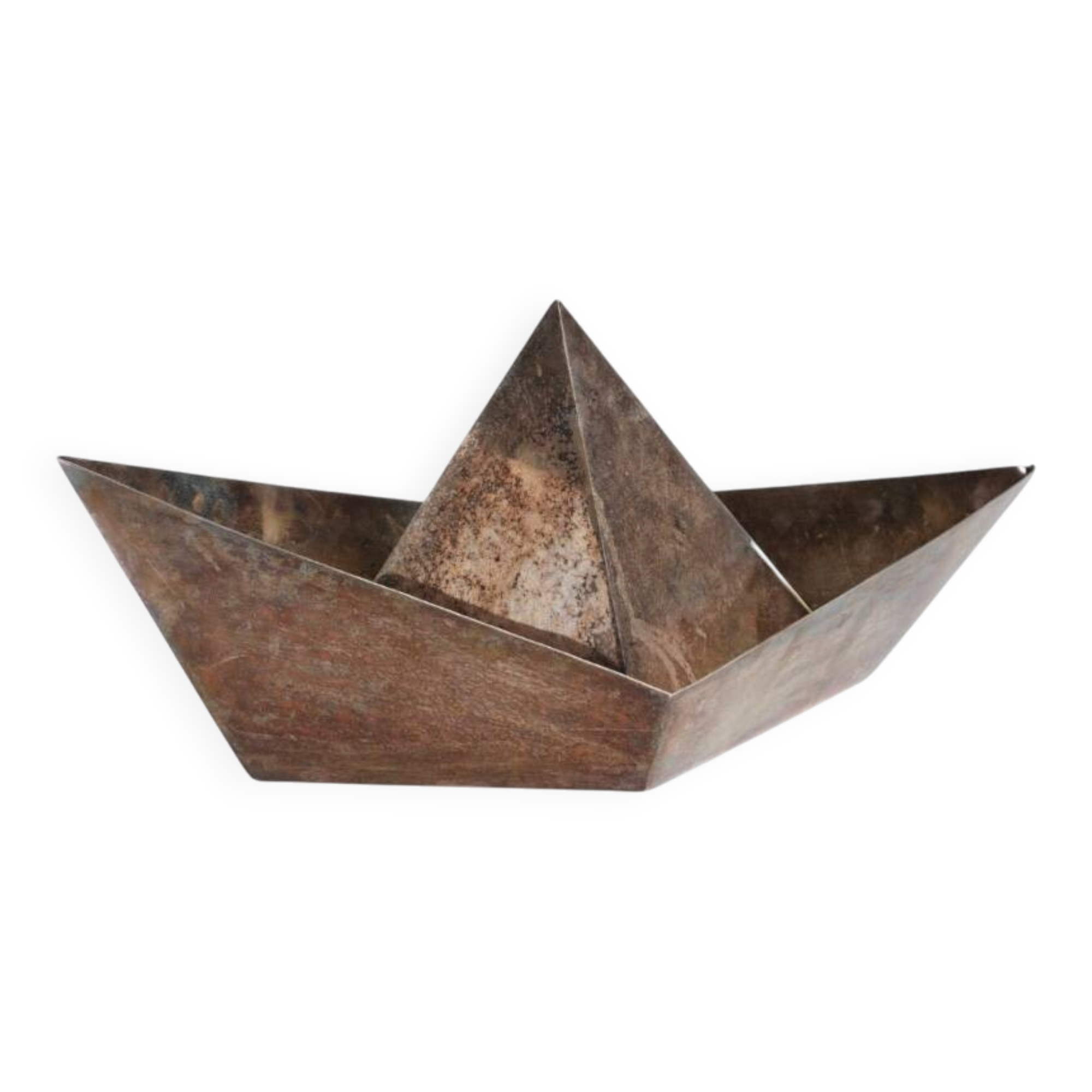 Modern silver-plated paper boat sculpture, Paola C. Aldo Cibic Italy 1980