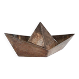 Modern silver-plated paper boat sculpture, Paola C. Aldo Cibic Italy 1980