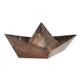 Modern silver-plated paper boat sculpture, Paola C. Aldo Cibic Italy 1980