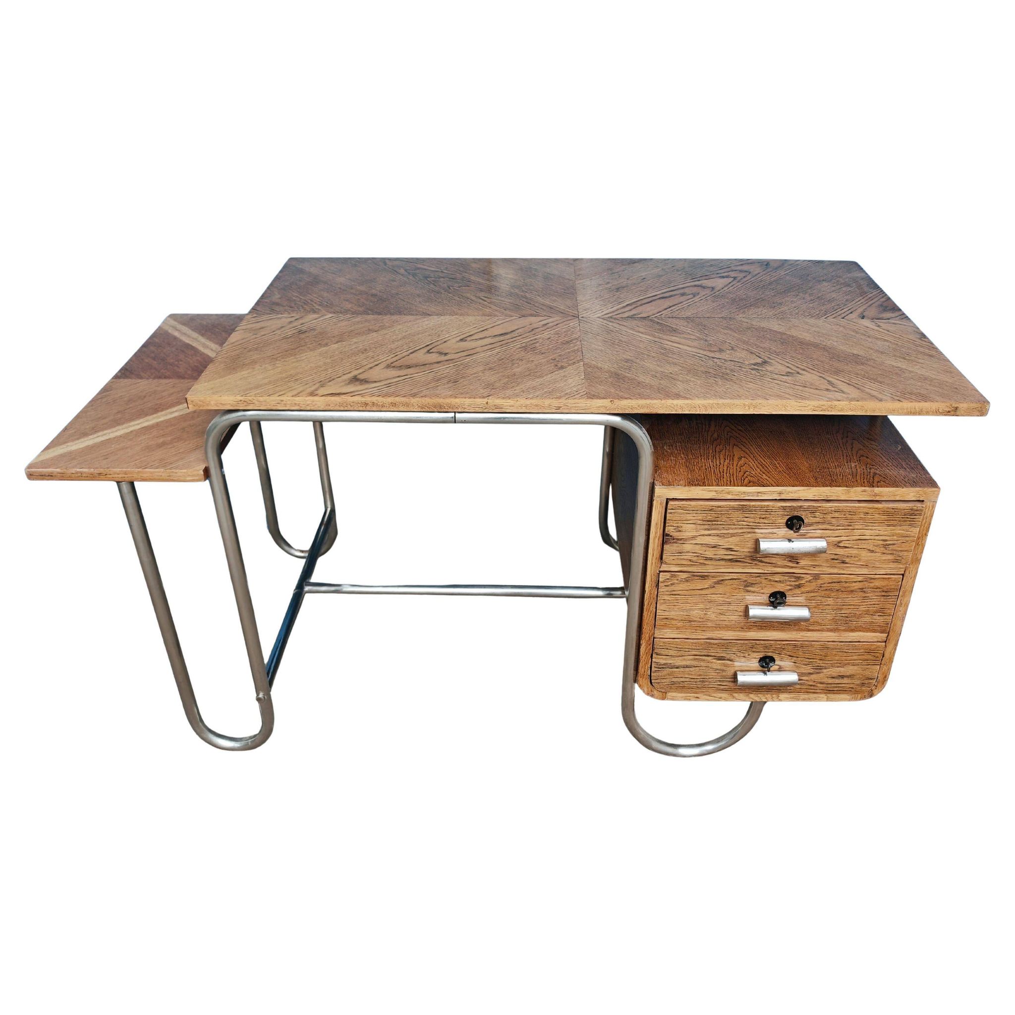 Bureau Bauhaus in ash veneer and tubular steel by Andre Lurcat