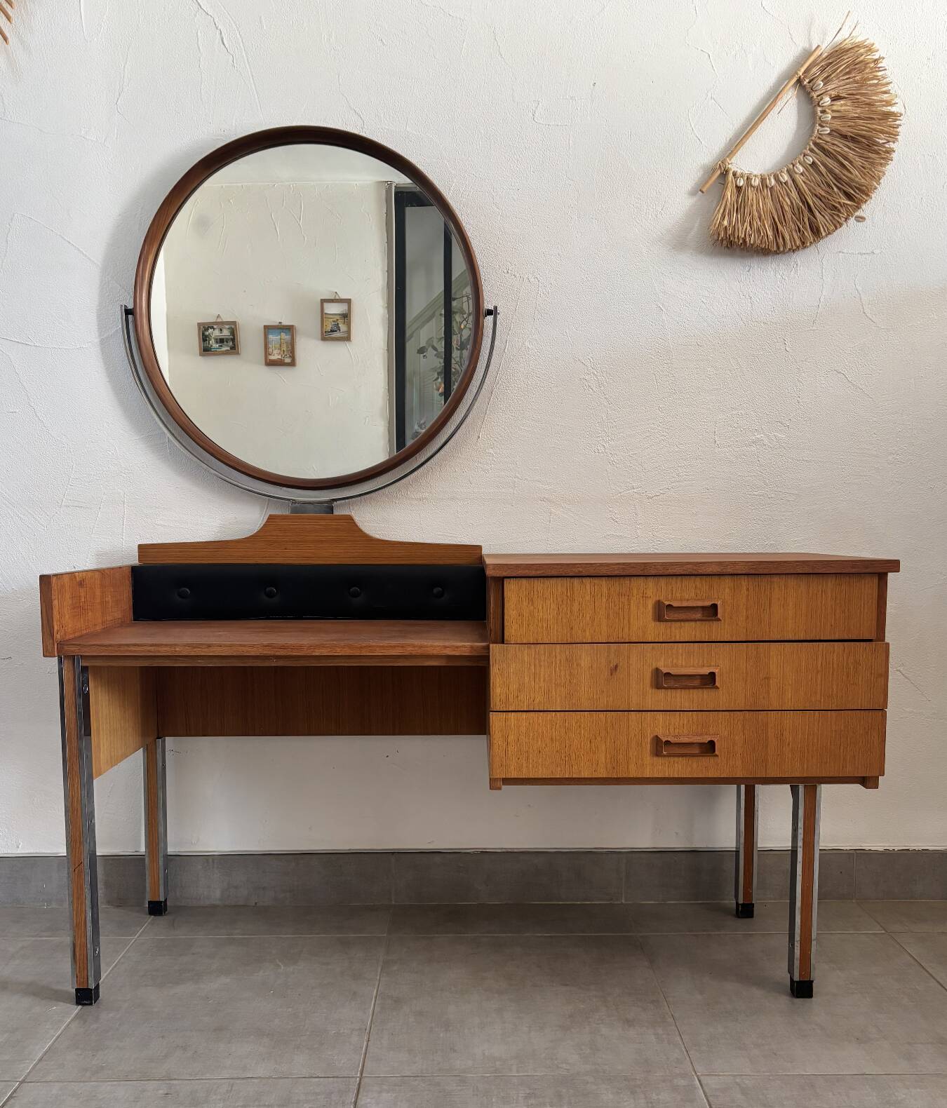 Coiffeuse scandinave vintage en teck, années 60