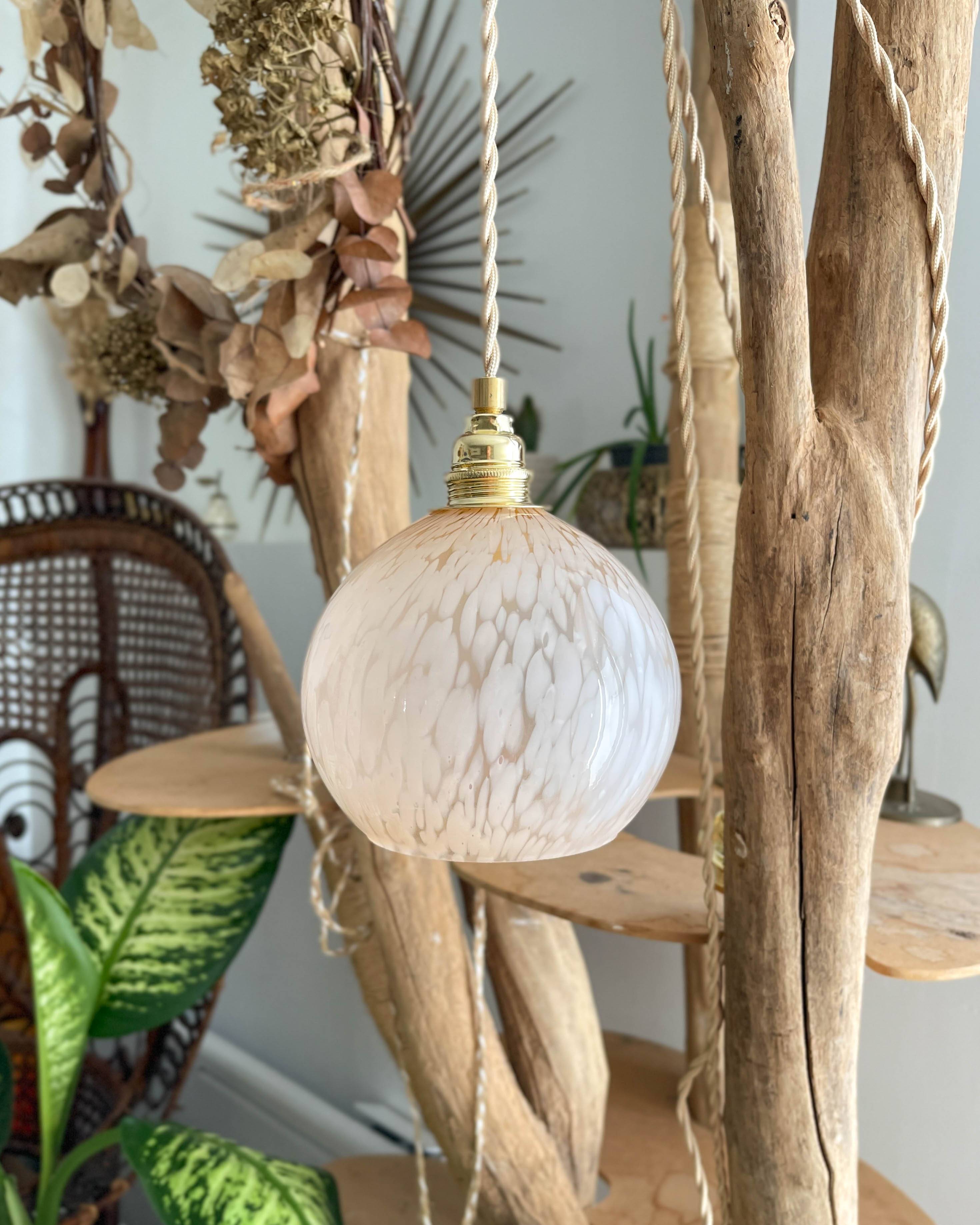 Vintage portable lamp with customizable pink Clichy glass globes