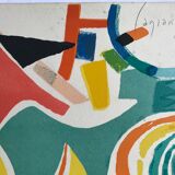 Original lithograph signed by jacques lagrange, abstract composition (landscape), 1974