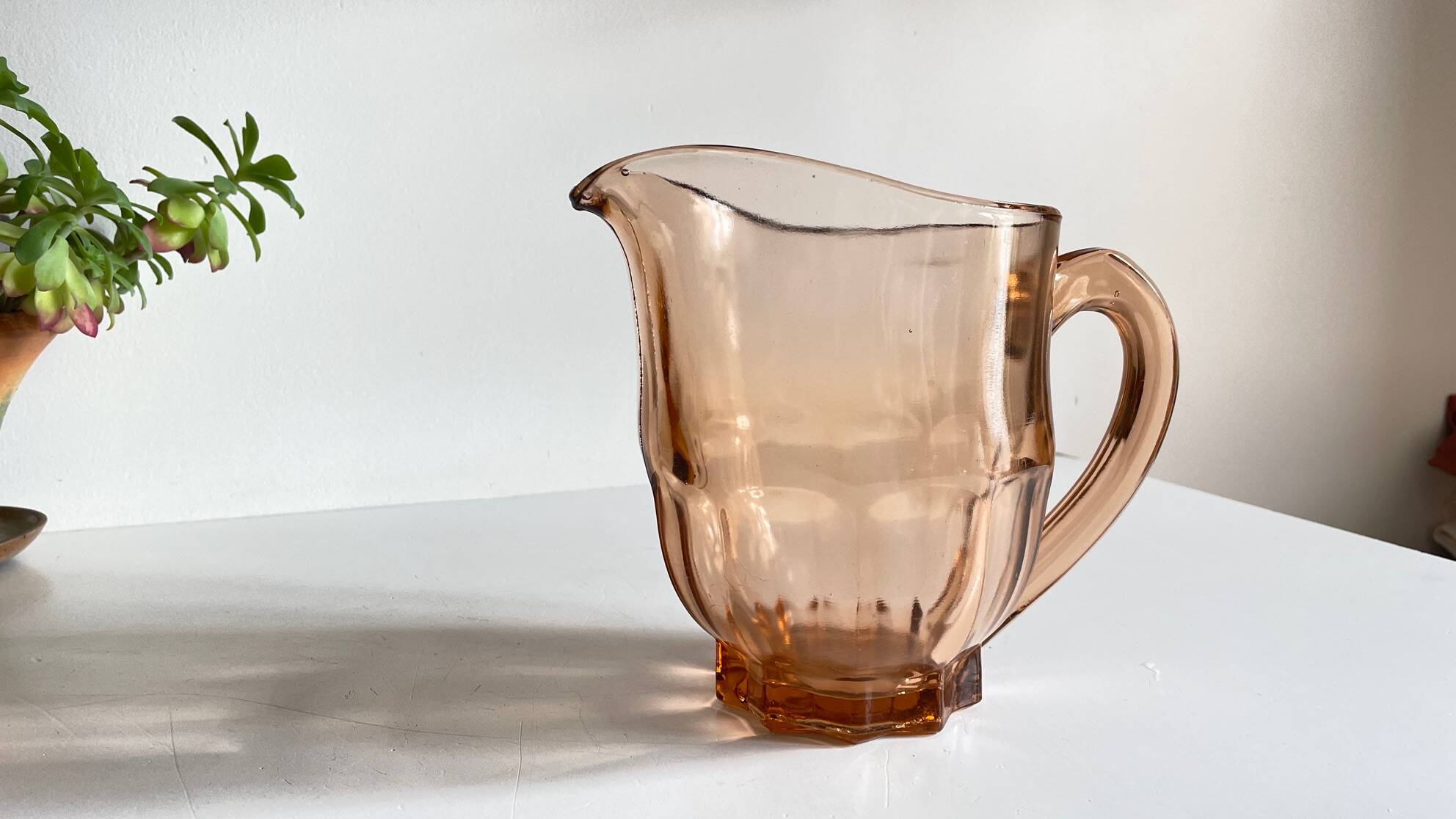 Vintage amber-pink glass pitcher 1 liter