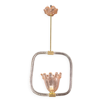 Charmant lustre en verre de Murano rose et transparent par Barovier e Toso