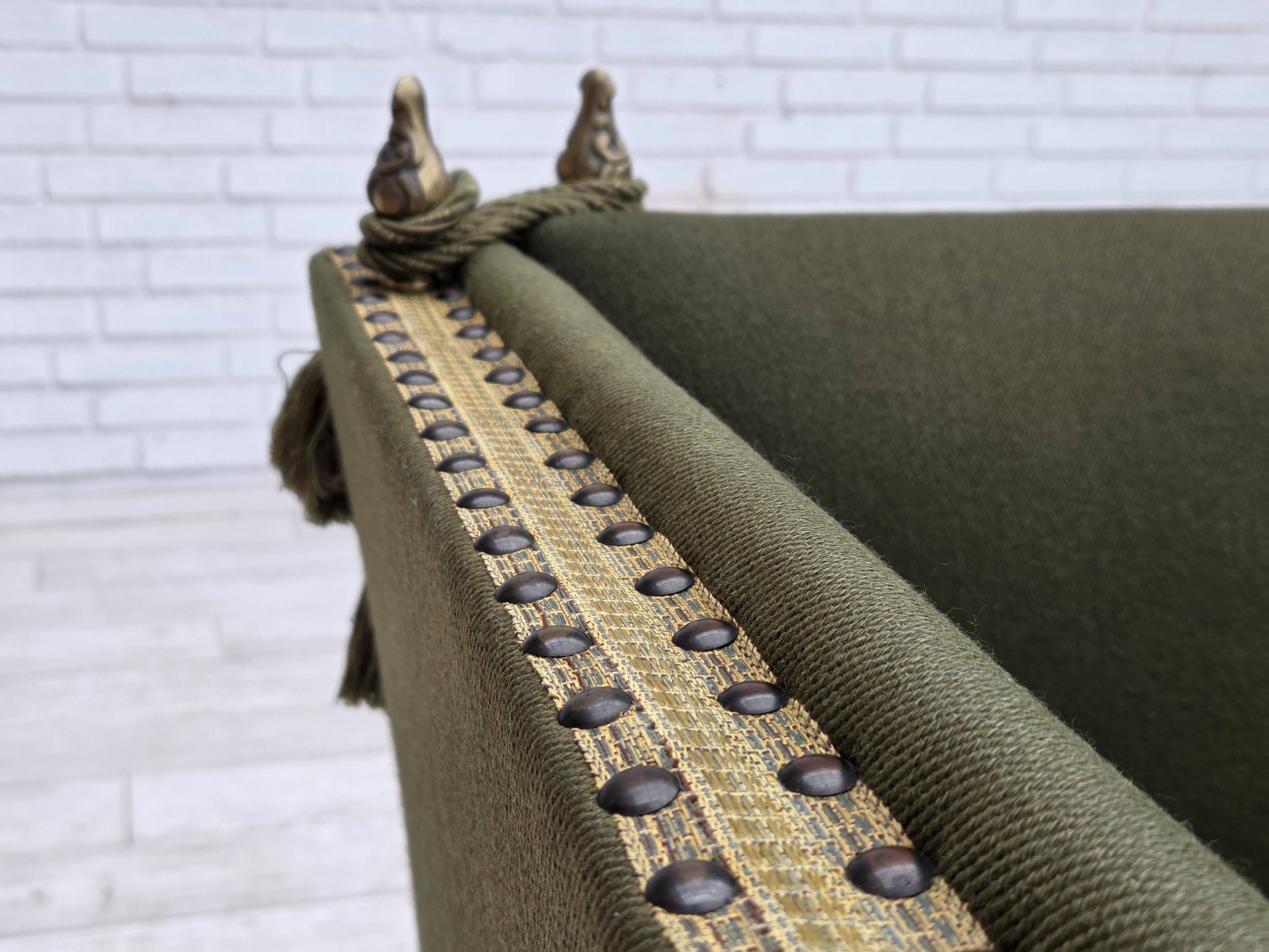 1970s, Danish 2-seater drop arm "Spanish" sofa, furniture wool.