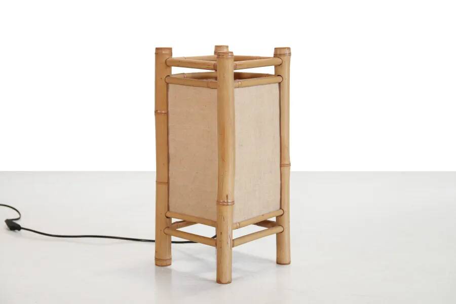 Vintage Japanese Tarogo table lamp in bamboo and linen