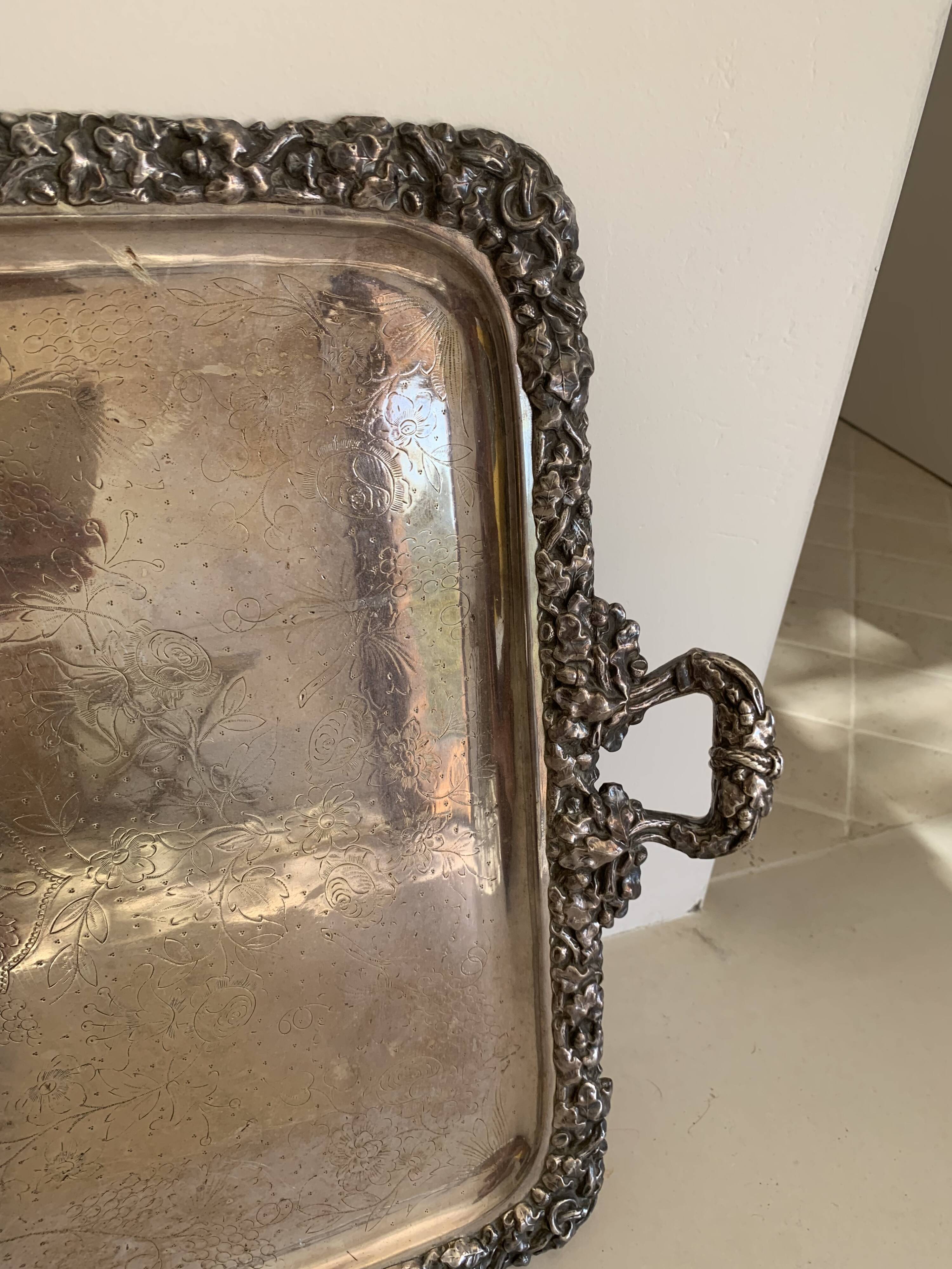 Large 19th century silver-plated copper serving tray - 80 x 48 cm